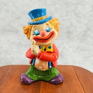 Vintage Clown Bank Coin Piggy Bank Plastic Cast Mold Hong Kong Collectible Decor